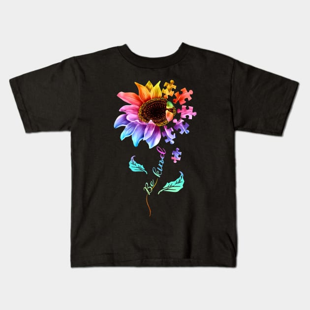 Autism Sunflower Be Kind Autism Awareness Kids T-Shirt by Benko Clarence